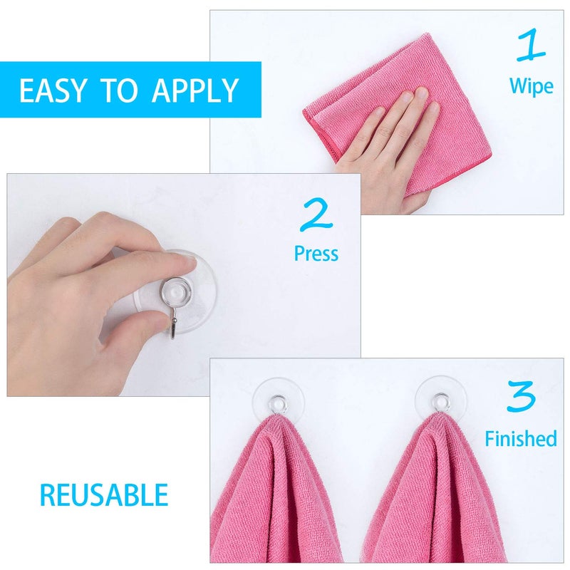 Awpeye 20 Packs Suction Cup Hooks, 1.77 Inches Universal Clear PVC Suction Cups for Shower Removable Window Suction Cups with Hooks for Kitchen Bathroom, Wall, Glass - Image 4